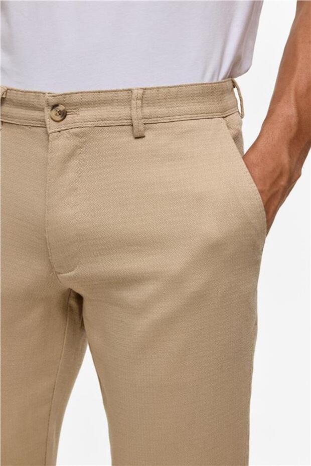 Bej Slim Armürlü Pantolon - 4