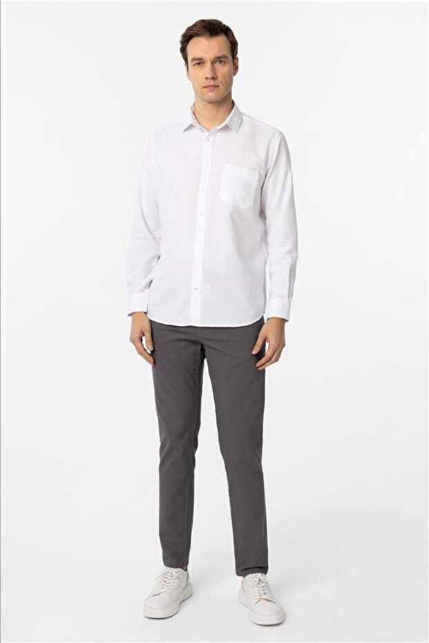 Köşeli Manşet Regular Armürlü Gömlek - 5