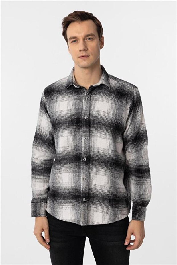 Köşeli Manşet Regular Kareli Gömlek - 1