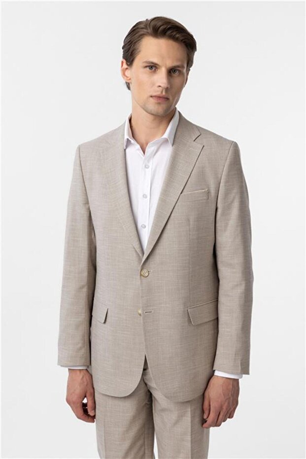 Bej Regular Desenli 6 Drop Takım Elbise - 4