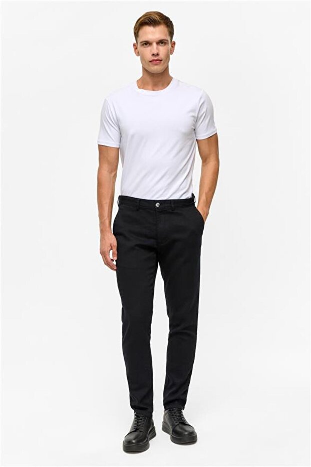 Siyah Slim Armürlü Pantolon - 1