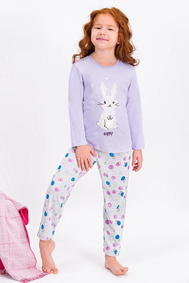 مجموعة بيجامة للفتيات من Rolypoly Happy Rabbit Lilac