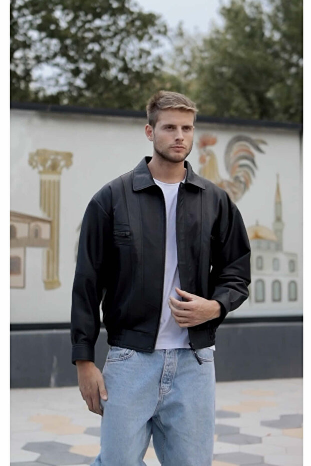 Beirut Men's Genuine Leather Oversize Leather Coat Black