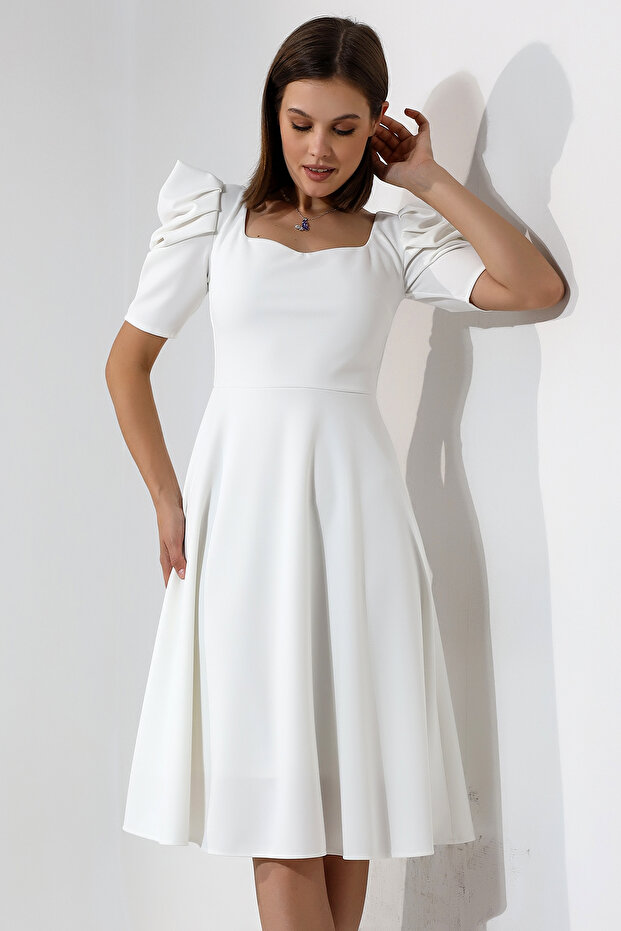 Rochie midi cu umeri înalți - 5