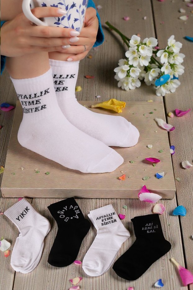 4 Pairs Women Men College Socks Lettered Unisex College Sports Socks