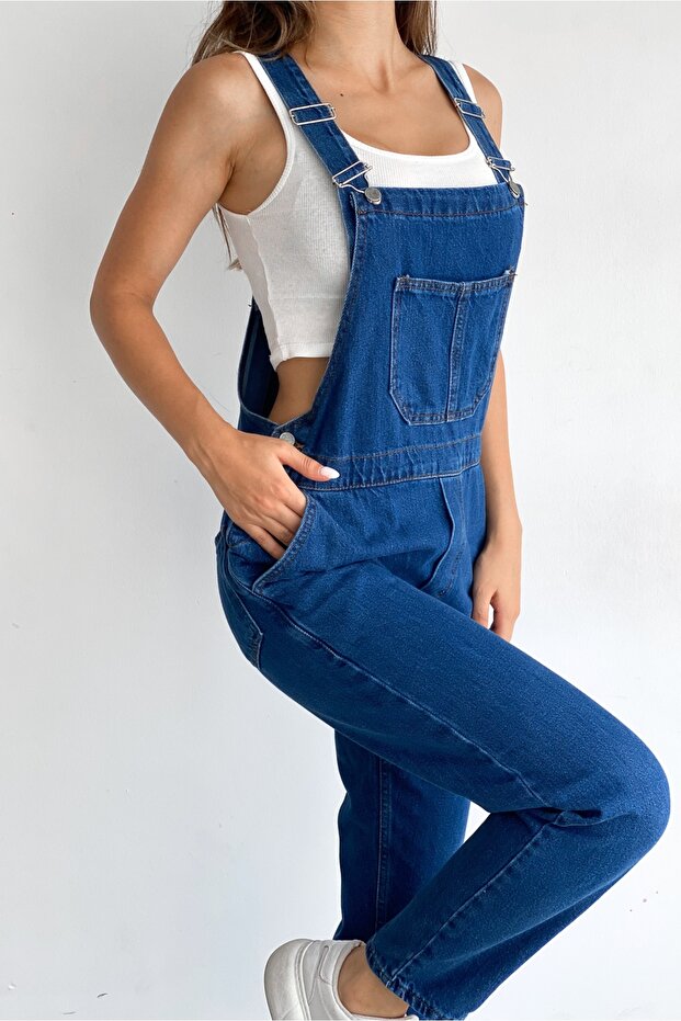 Kadın Denim Bahçıvan Tulum Mavi - 4