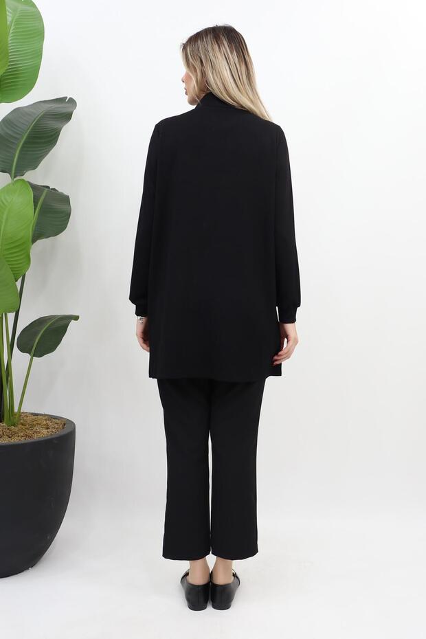 Taftalı Fermuarlı Tunik - Siyah - 7