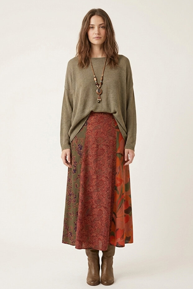 Uzun Patchwork Etek - 1