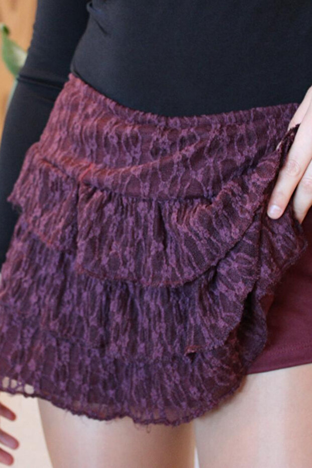 Kadın Kat kat Dantelli Kısa Etek - 5