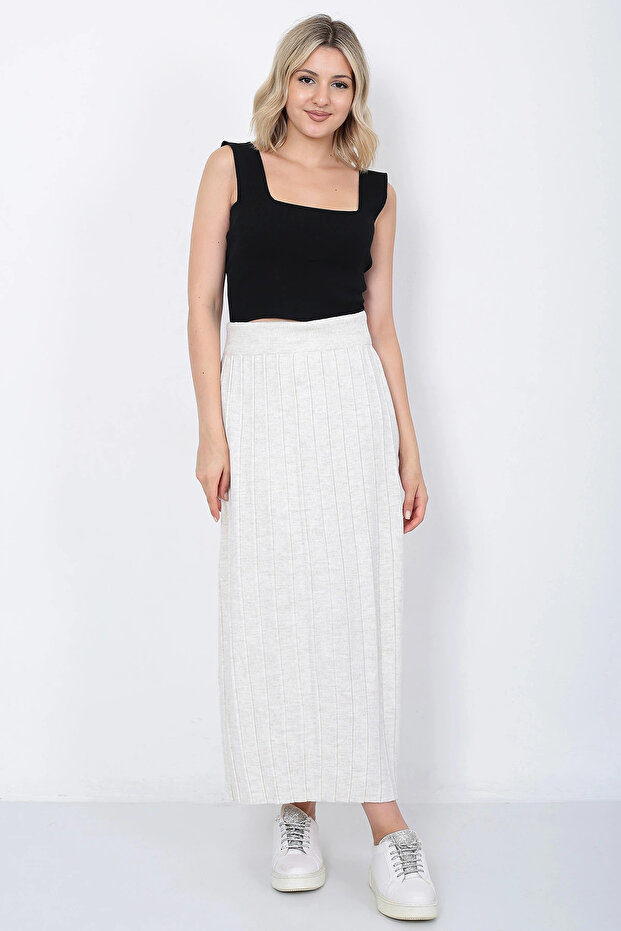 Kadın Triko Etek Oversize Taş Renk - 3