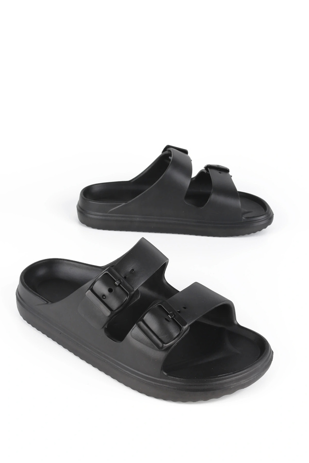 Non-Slip Sole Adjustable Double Buckle Men's Massage Sole Lightweight Slippers Black