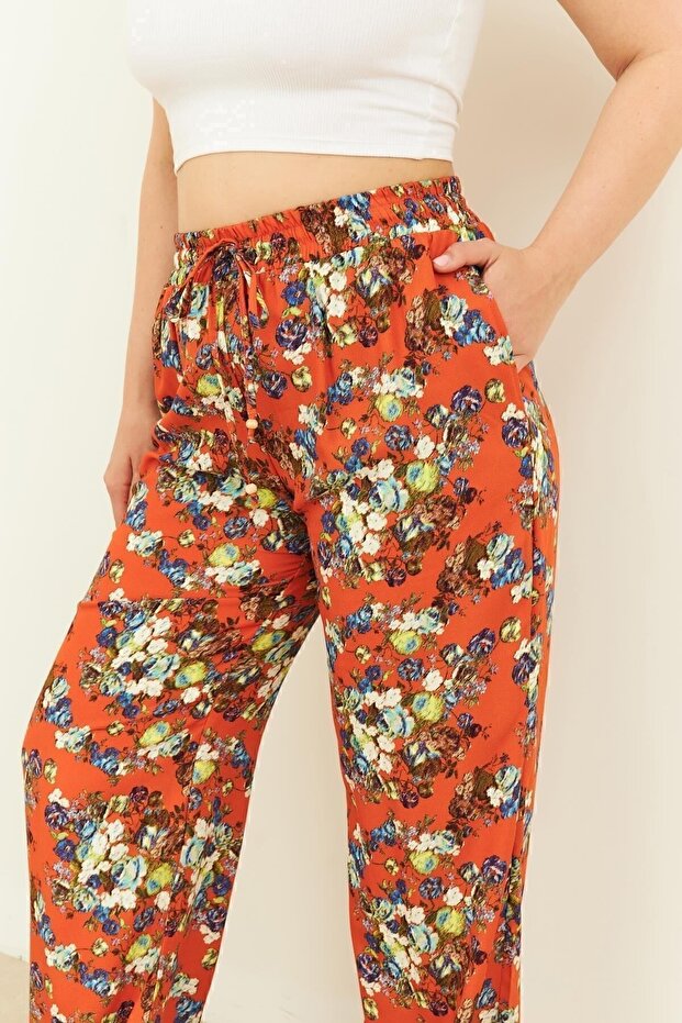 Orange Patterned Wide Leg Trousers - 4
