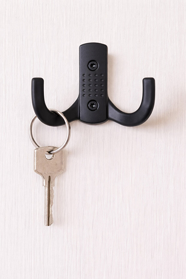 663 Matte Black 2-Armed Strap | Behind the Door – Coat Rack – Cloakroom – Wardrobe Hanger – Pack of 5