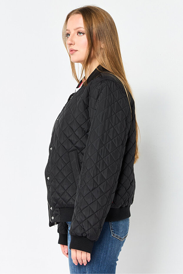 Diamond Quilted Bomber Jacket Black - 3