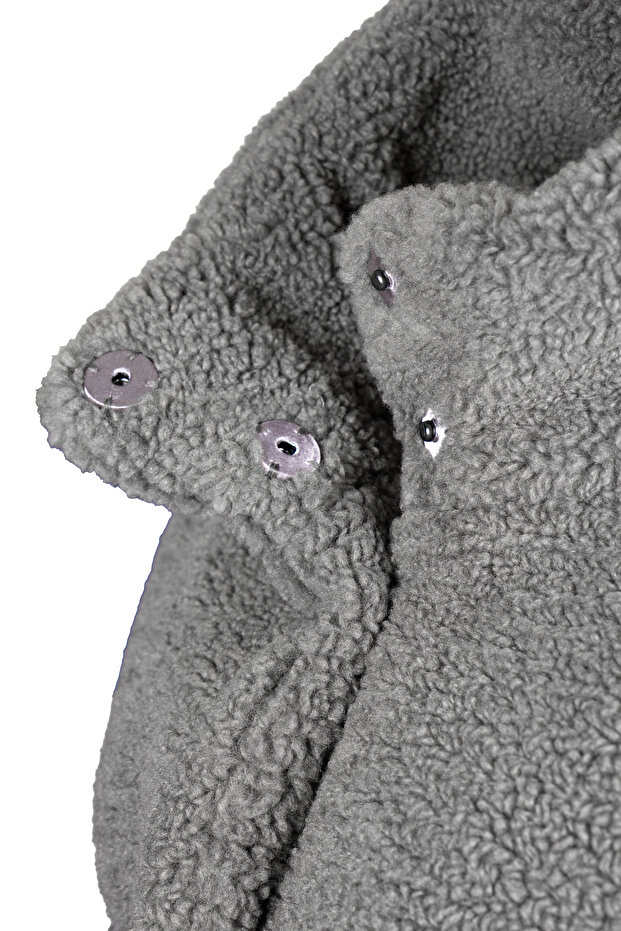 Long Length Patchwork Quilted Teddy Coat GRY - 4