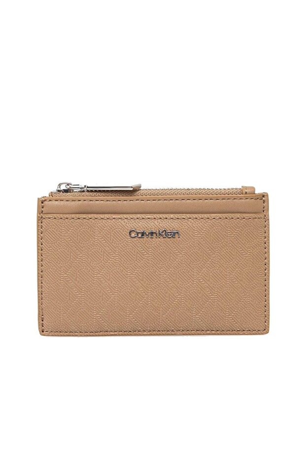Women's Leather Beige Card Holder with Extra Compartment and Zipper Closure K60K612827-0F4