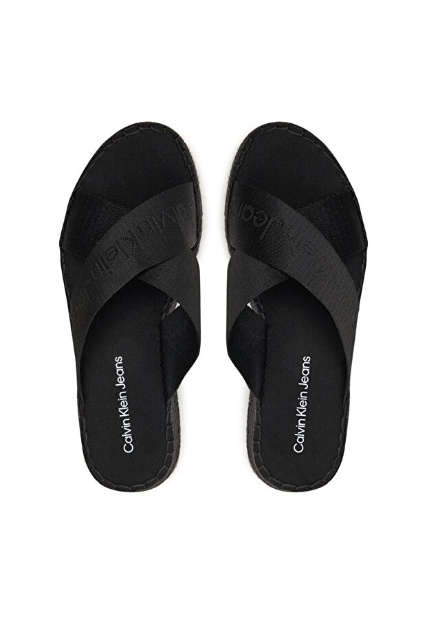 Women's Brand Logo Comfortable Sole Black Slippers Yw0Yw01364-0Gt