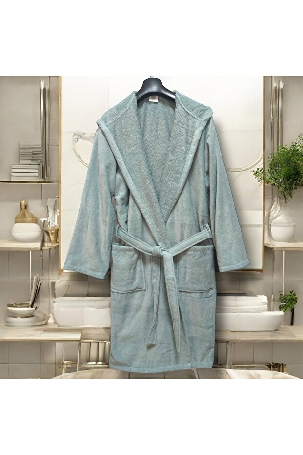 Bornoz Kadife Kapüşonlu %100 Pamuklu - 2