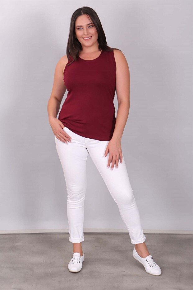 Geniş Askılı Basıc Bordo Bluz - 6