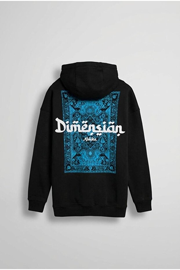 Unisex Oversize Embossed Printed Premium Hooded Sweatshirt Cobalt Blue