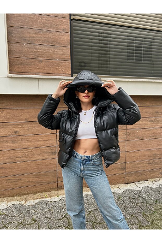 Jachetă de damă din piele cu puf - 5