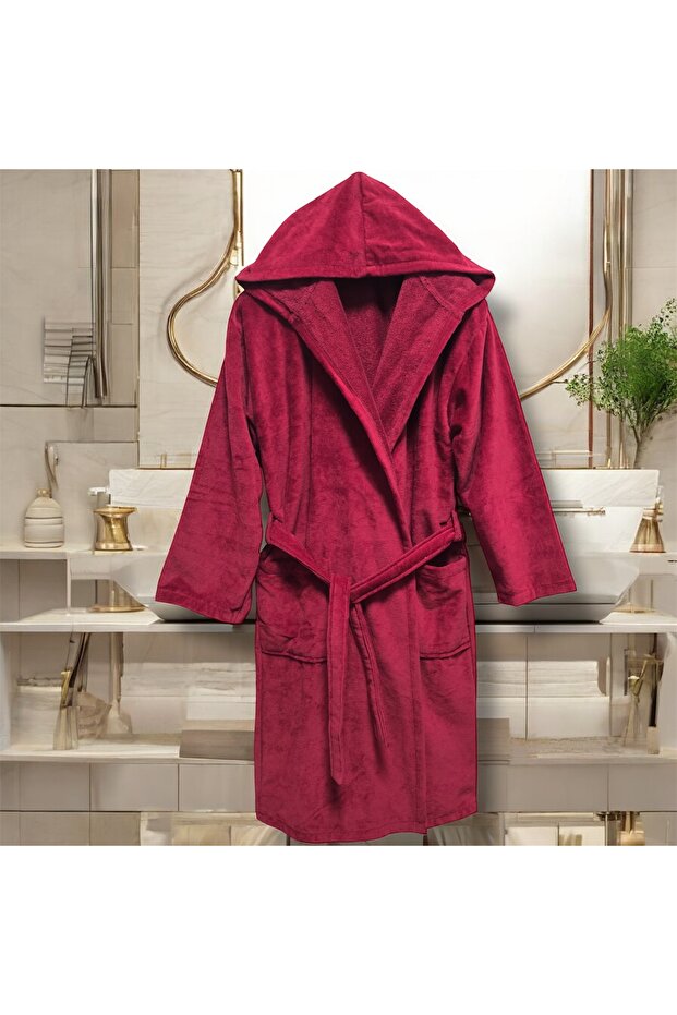 Bornoz Kadife Kapüşonlu %100 Pamuklu - 1