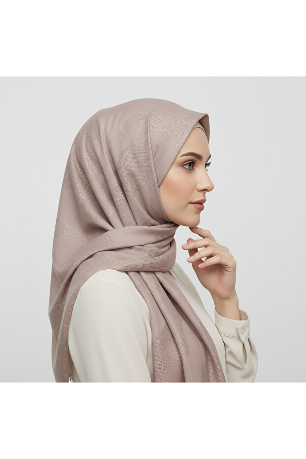 Mesh Plain Wave Patterned Powder Shawl - 4