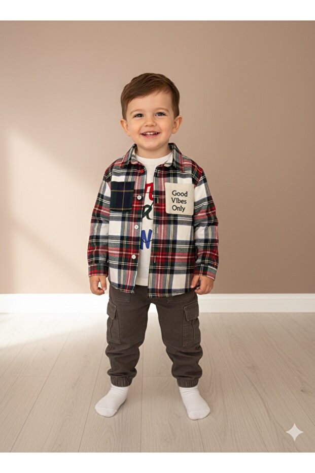 Boy's Plaid 3-Piece Jeans Set