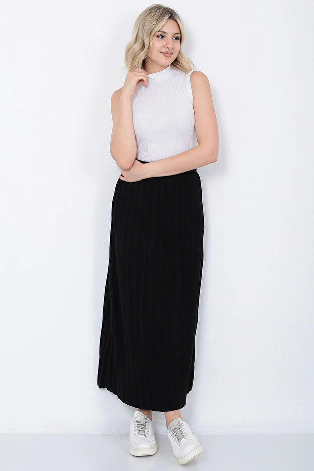 Kadın Triko Etek Oversize Siyah - 5