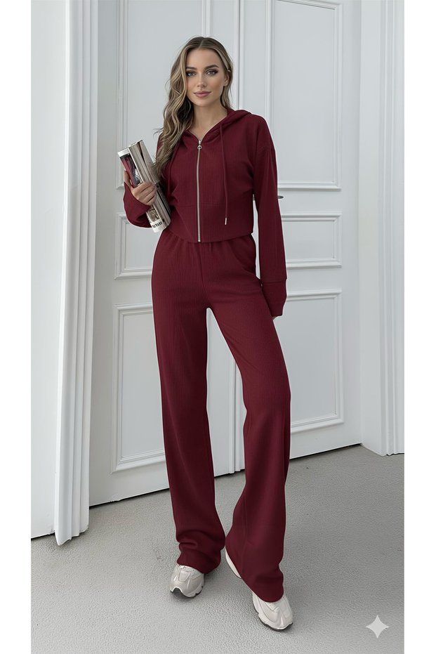 New Season Premium Women's Sport Stylish Zippered Thessaloniki Fabric Top and Bottom Tracksuit Set 0058