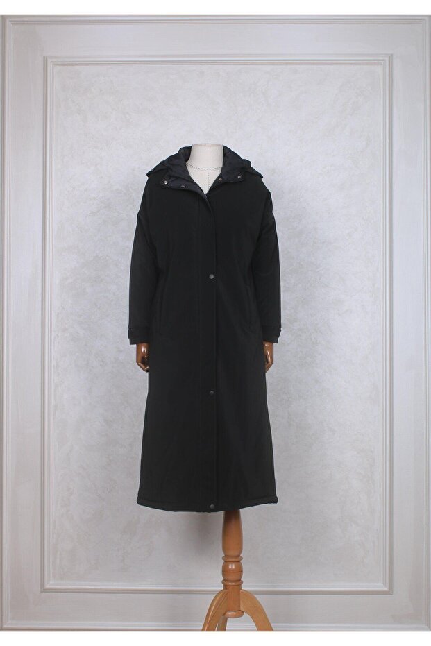 Dik Yaka Kapüşonlu Mont - 3