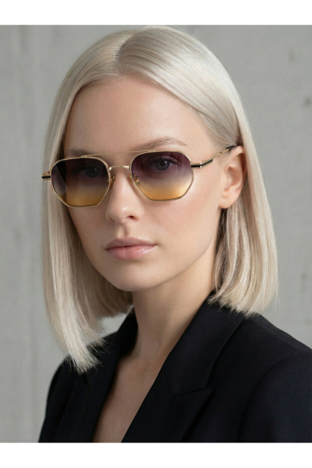 نظارات شمسية مستطيلة الشكل باللون الأسود والبرتقالي المتدرج - 1