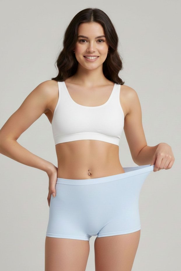 Moncorno Model Gathering and Non-Marking and Non-Marking Corset Briefs Light Blue Color