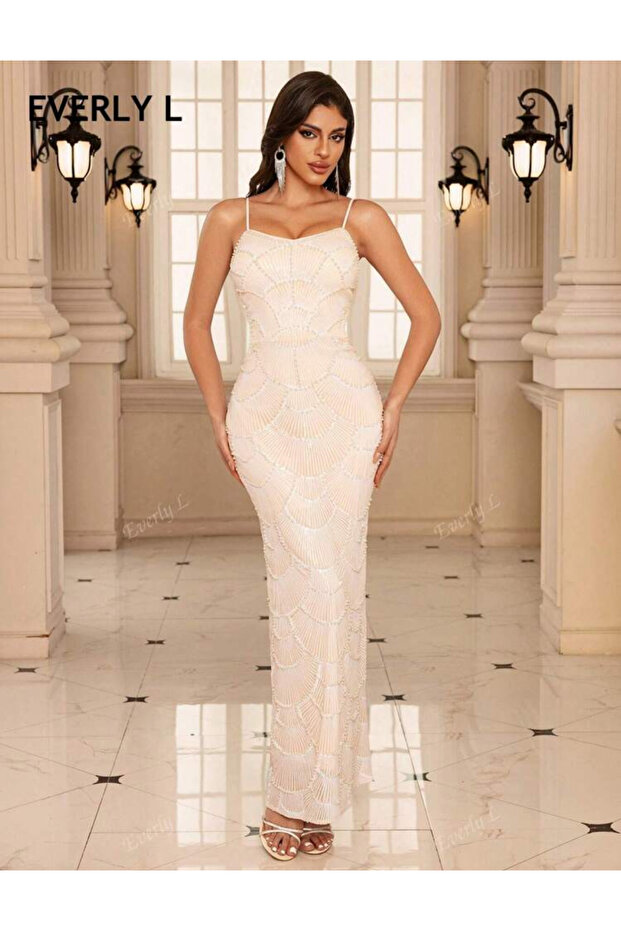 İncili Midi Elbise - 3