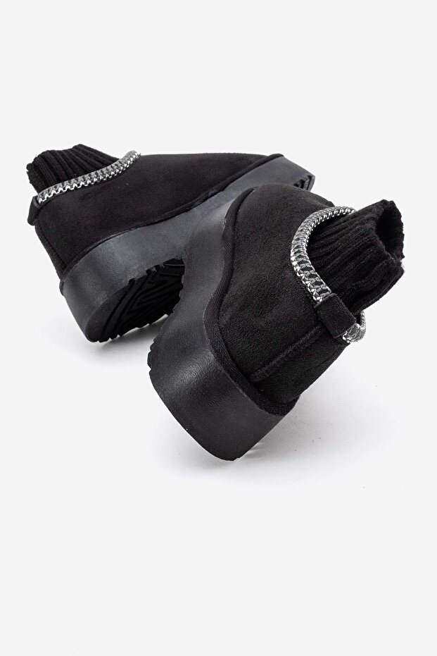 Kalın Tabanlı Mini Çoraplı Bot SİYAH - 4