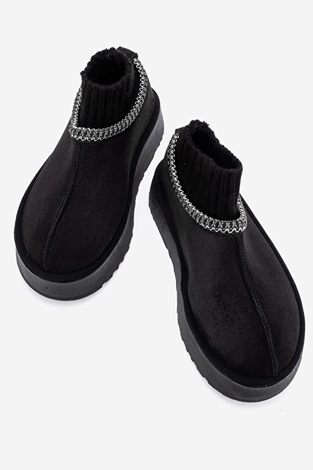 Kalın Tabanlı Mini Çoraplı Bot SİYAH - 6