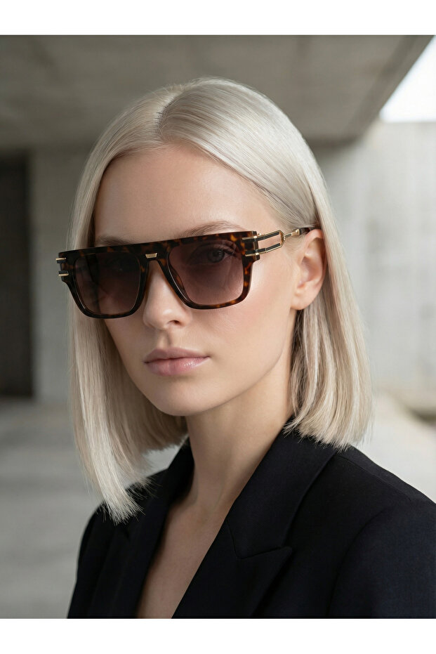 Leopard Women's Sunglasses with Rectangle Square Gold Detail