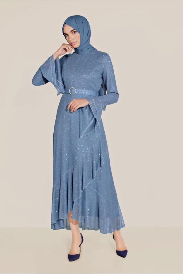 Trumpet Sleeve Belt Dress 40773