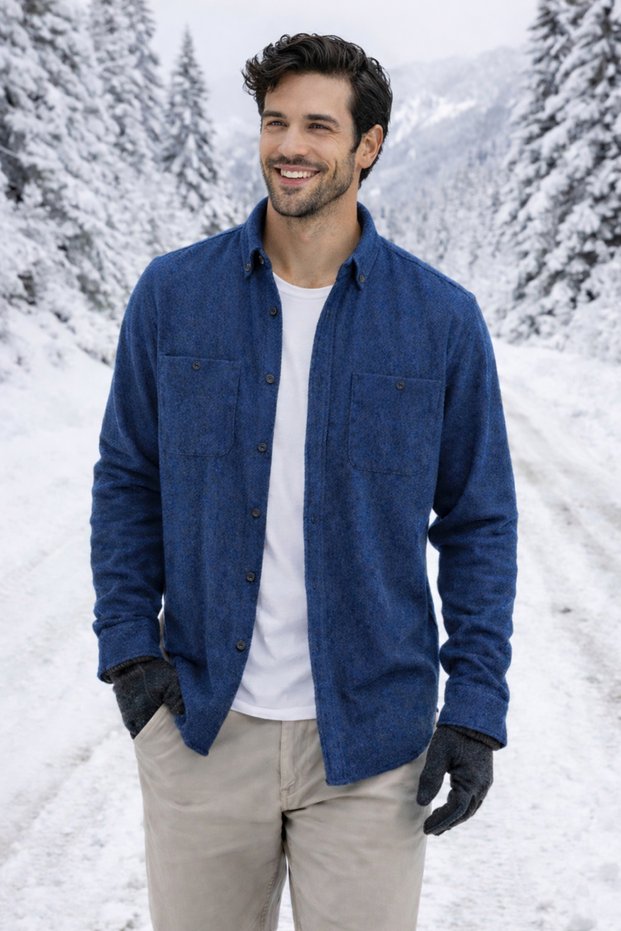 Men's Parliament Blue Thick Winter Lumberjack Shirt Double Pocket Cotton Classic Comfortable Fit