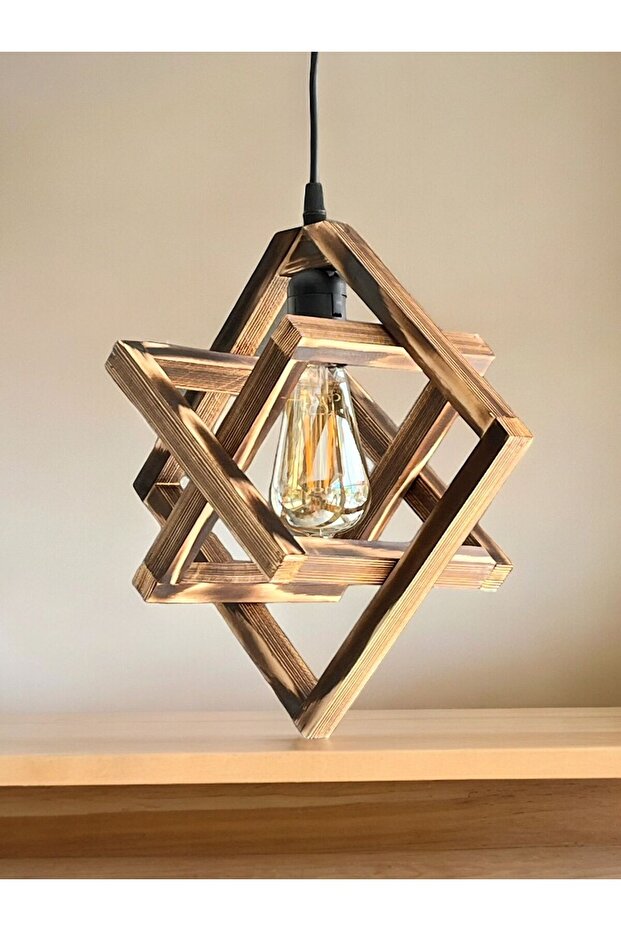 Retro Eskitme Siyah Tekli Ahşap Avize - 4