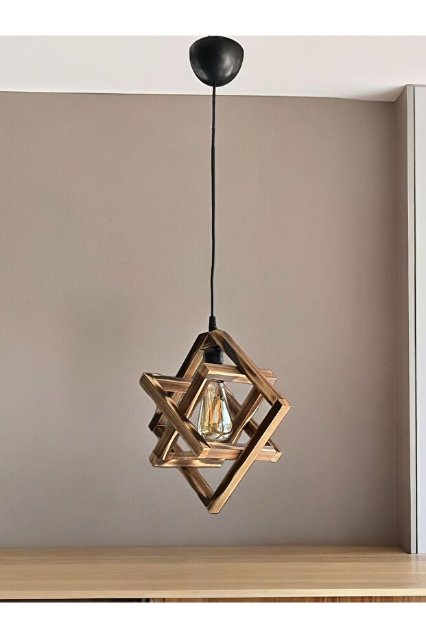 Retro Eskitme Siyah Tekli Ahşap Avize - 3