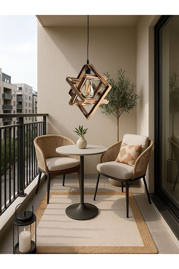 Retro Eskitme Siyah Tekli Ahşap Avize - 1