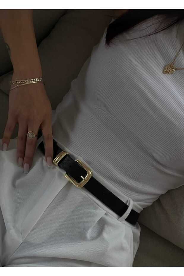 Black Women's Belt with Gold Buckle