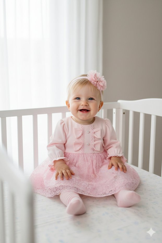 Baby Girl Mevlütlük Dress with Lace Bandana