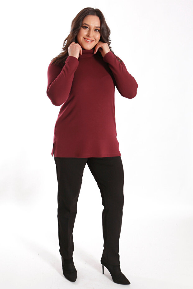 Basıc Yarım Balıkçı Bordo Bluz - 6