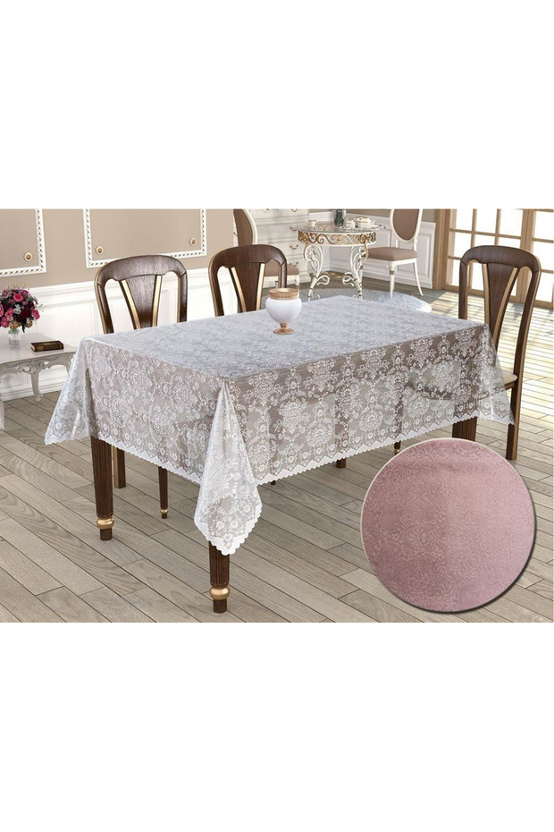 Knitted Panel Patterned Tablecloth 160X220 Spring Powder
