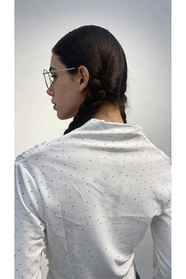 DRAPELİ TAŞLI BLUZ - 5