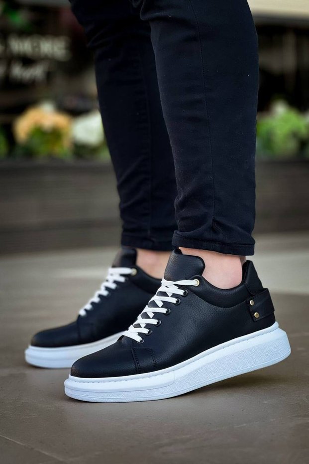 Kb047 Men's Casual Lace-Up Leather Sports Sneaker Shoes Cbt - Black
