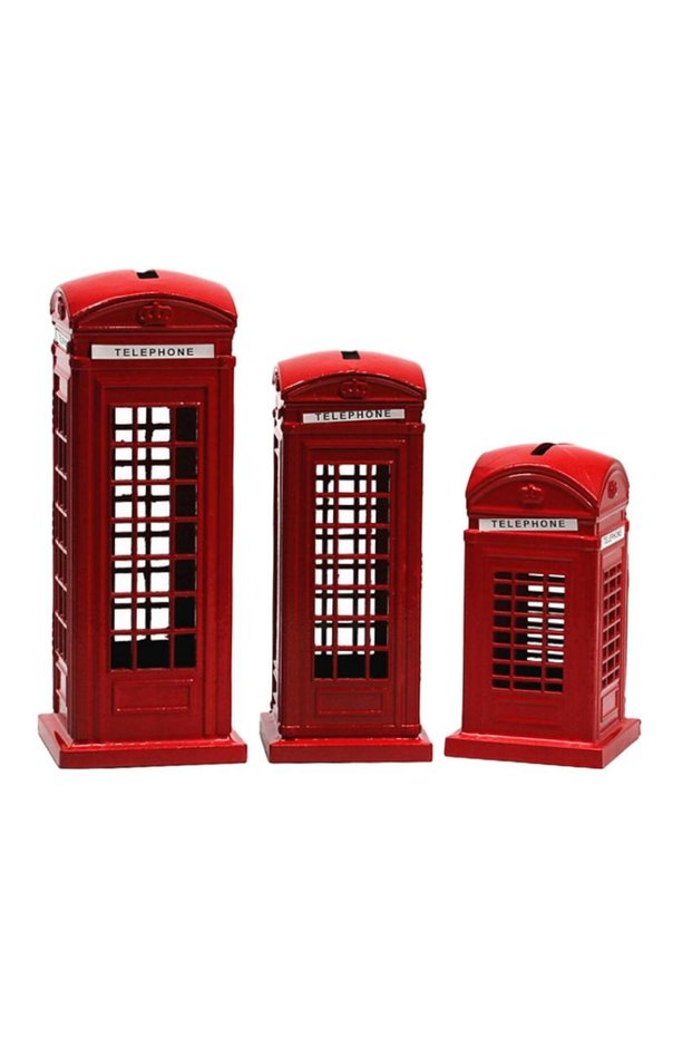 6cmx14.5cm Telephone Booth Piggy Bank Telephone Booth Figurine Statue Money Saving Box Sculpture for
