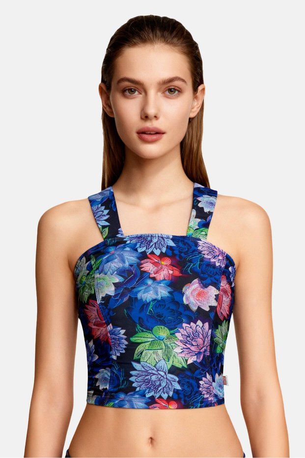 Women Floral Print Swimwear Top, Multicolor